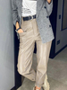 Pantalons Droits Femmes à Cuir Synthétique Vernis Fermeture avec Boutons avec Poches Unicolore Sexy