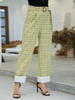 Pantalons Droits Femmes Imprimés les Carreaux Longs Coupe Cintrée avec Ceinture Bicolores
