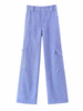 Pantalons en Coton Femmes Droits Fermeture avec Bouton et Zip Unicolore Bleu avec Poches Unicolore