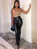 Pantalons en Cuir Synthétique Verni Femme Long Coupe Cintrée Unicolore Sexy