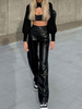 Pantalons en Cuir Synthétique Verni Femme Longs Unicolore