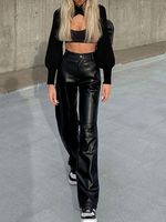 Pantalons en Cuir Synthétique Verni Femme Longs Unicolore