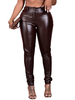 Pantalons en Cuir Synthétique Vernis Femmes Longs Elastique Fermeture avec Boutons et Zip Pantalons Femmes