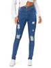 Pantalons en Denim Déchiré Femme Long avec Poches Coupe Cintrée avec Bouton à Zip Unicolore Sexy
