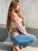 Pantalons en Denim Femme Long Coupe Cintrée avec Boutons à Zip Unicolore Pantalons Sexy
