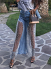 Pantalons en Denim Femmes Cousu avec Les Dentelles Imprimé Les Fleurs Fermeture avec Bouton et Zip Bleu Bicolores Pantalons Femmes