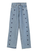 Pantalons en Denim Femmes Décontractés avec Poches Fermeture à zip Bleu Clair Imprimé avec Les Coeurs