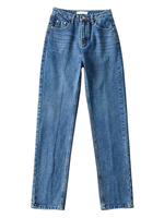 Pantalons en Denim Femmes Décontractés avec Poches Fermeture à zip Bleu Unicolore
