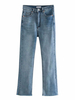 Pantalons en Denim Femmes Droits Fermeture avec Bouton et Zip Unicolore Bleu avec Poches
