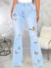 Pantalons en Denim Imprimé Déchiré Femme Coupe Cintrée à Zip avec Poches Unicolore