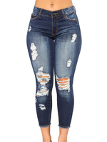 Pantalons en Denim Jean Déchiré Femme avec Poches Coupe Cintrée avec Boutons Bicolores Pantalons Eté