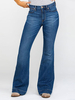 Pantalons en Denim Jean Femme Coupe Cintrée à Zip avec Boutons avec Poches Bas Evasée Unicolore