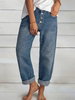 Pantalons en Denim Jean Femme Long avec Poches Coupe Cintrée à Zip Unicolore