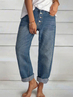Pantalons en Denim Jean Femme Long avec Poches Coupe Cintrée à Zip Unicolore