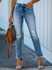 Pantalons en Denim Jean Long Femme Déchiré avec Poches Bicolores Pantalons Sexy