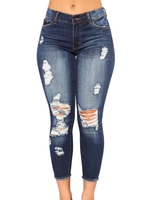 Pantalons en Denim Jean Longue Femme Déchiré Moulant Coupe Cintrée à Zip avec Poches Unicolore