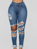 Pantalons en Denim Jean Longue Femme Déchiré Moulant Coupe Cintrée à Zip avec Poches Unicolore