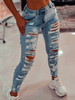 Pantalons en Denim Jean Longue Femme Déchiré Moulant Coupe Cintrée à Zip avec Poches Unicolore