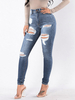 Pantalons en Denim Jean Longue Femme Déchiré Moulant Coupe Cintrée à Zip avec Poches Unicolore