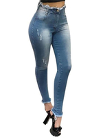 Pantalons en Denim Jean Longue Femme Déchiré Moulant Coupe Cintrée à Zip avec Poches Unicolore