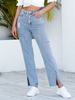 Pantalons en Denim Long Femme Jean avec Poches Coupe Cintrée à Zip avec Fente Unicolore