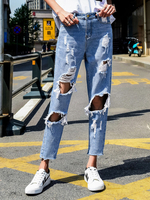 Pantalons en Denim Long Jean Femme Déchiré Coupe Cintrée Unicolore Jean Femme Long