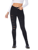 Pantalons en Denim Moulants Déchirés Longs Femmes Fermeture à Zip Unicolore avec Poches Pantalons en Denim Moulants Longs