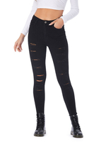 Pantalons en Denim Moulants Déchirés Longs Femmes Fermeture à Zip Unicolore avec Poches Pantalons en Denim Moulants Longs