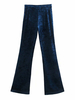 Pantalons en Velours Elastique Femmes Bas Evasés Unicolore Bleu Foncé Unicolore