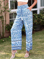 Pantalons Femme Imprimé Coupe Cintrée à Lacets Bicolores