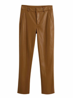 Pantalons Femmes à Cuir Synthétique Long Vernis Droite Fermeture avec Bouton et zip Unicolore
