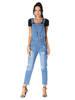 Pantalons Femmes avec Bretelles en Denim Creusants Déchirés avec Poches Bleu Pantalons Femmes