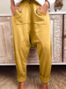 Pantalons Femmes Décontractés Droits en Cotons avec Poches Coupe Cintrée à Lacets Elastique Unicolore