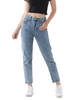 Pantalons Femmes Droits en Denim Bleu Fermeture avec Bouton et Zip Pantalons Femmes