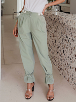 Pantalons Femmes Droits Fermeture avec Bouton et Boucles Bas Evasée avec Poches Unicolore