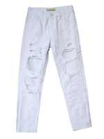 Pantalons Femmes Jean Longs Elastique en Denim Déchiré Unicolore Fermeture à Zip Pantalons Femmes