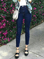 Pantalons Femmes Jean Longs Elastique Moulant en Denim Bleu Foncé Unicolore Fermeture à Zip Pantalons Femmes