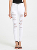 Pantalons Femmes Jean Longs Elastique Moulant en Denim Creusants Blanc Unicolore Fermeture à Zip Pantalons Femmes