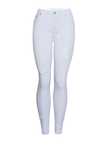Pantalons Femmes Jean Longs Elastique Moulant en Denim Déchiré Blanc Unicolore Fermeture à Zip Pantalons Femmes