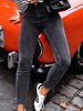 Pantalons Femmes Jean Longs Elastique Moulant en Denim Déchiré Gris Foncé Unicolore Fermeture à Zip Pantalons Femmes