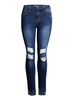 Pantalons Femmes Jean Longs Elastique Moulant en Denim Décorations avec Perles Bleu Unicolore Fermeture à Zip Pantalons Femmes
