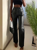 Pantalons Femmes Longs à Cuir Synthétique Vernis Coupe Cintrée à Zip avec Poches Unicolore Sexy