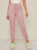 Pantalons Femmes Longs Décontractés Coupe Cintrée à Lacets Unicolore en coton