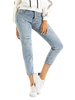 Pantalons Femmes Moulants en Denim Déchirés Unicolore Bleu Clair Pantalons Femmes Denim