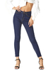 Pantalons Femmes Moulants Long en Denim Bleu Unicolore Fermeture avec Bouton Pantalons Pantalons