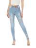 Pantalons Femmes Moulants Long en Denim Déchirés Unicolore Bleu Clair Pantalons Femmes Denim