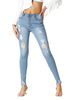 Pantalons Femmes Moulants Long en Denim Déchirés Unicolore Bleu Clair Pantalons Femmes Denim