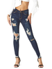 Pantalons Femmes Moulants Long en Denim Déchirés Unicolore Bleu Foncé Clair Pantalons Femmes Denim