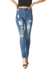 Pantalons Femmes Moulants Long en Denim Déchirés Unicolore Bleu Pantalons Femmes Denim