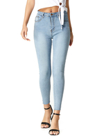 Pantalons Femmes Moulants Long en Denim Unicolore Bleu Clair Pantalons Femmes Denim